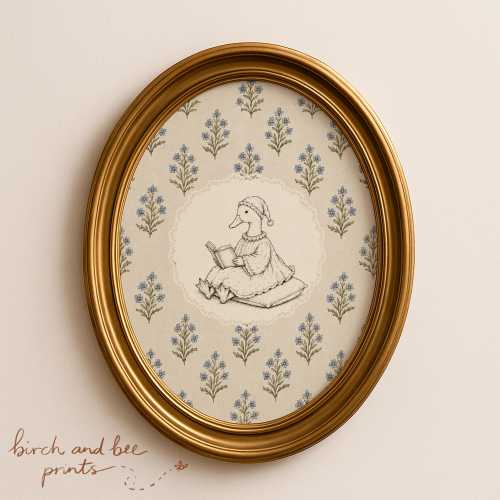 Vintage Goose Nursery Print, Cottagecore Storybook Wall Art, Whimsical Mother Goose Art, Farmhouse Baby Room Decor 390-MAILED FINE ART Print