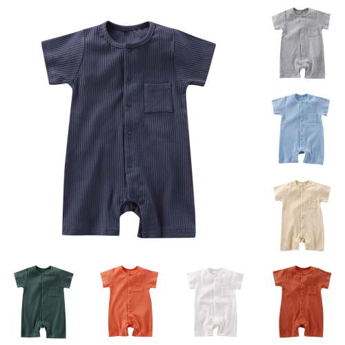 Vrotazzy Baby Boy Girl Summer Ribbed Romper Jumpsuit Solid Short Sleeve Bodysuit Outfit,Sizes 12-18 Months