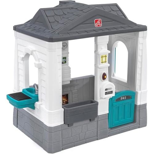 Step2 Neat & Tidy Cottage Kids Playhouse, Indoor and Outdoor Playset, Interactive Sounds, Toddlers 1.5+ Years Old, Easy to Assemble, Grey