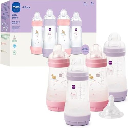 MAM 9oz Easy Start Anti-Colic+ Vented Baby Bottles, 2+ Months, 4 Pack, Girl