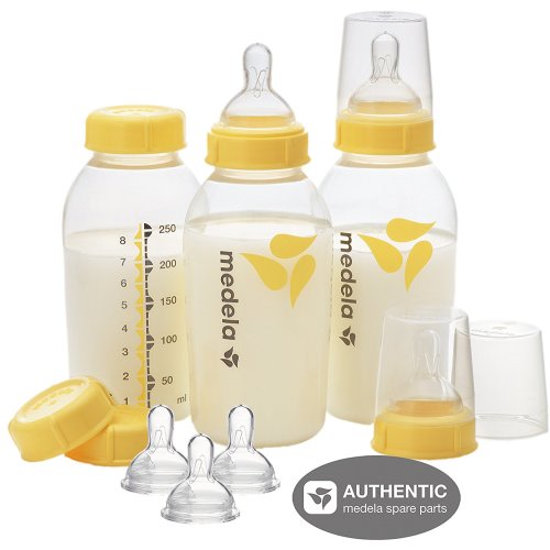 Medela 8 Oz Breastmilk Bottle Set WITH Six Medium-Flow Wide Base Nipples