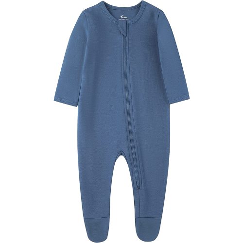 O2Baby Baby Boys Girls Organic Cotton Zip-Front Sleeper Pajamas, Footed Sleep 'n Play - Blue Ashes