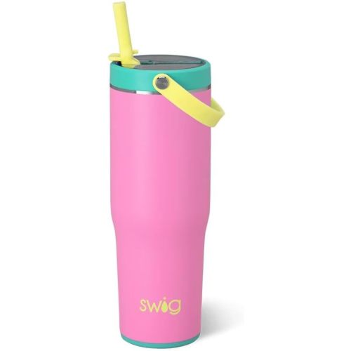 Swig Life 30oz Leak Proof To-Go Tumbler, 30oz Leak Proof Water Bottle with Handle and Straw, Large Insulated Tumblers, Cup Holder Friendly Travel Mug, Reusable Leakproof Water Bottle (Fruit Punch)