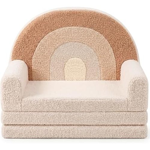 little dove Extra Wide Soft Toddler Couch Fold Out, Comfy Toddler Chair, 2-in-1 Kids Couch, Convertible Kids Sofa to Lounger, Kid Furniture for Playroom, Ideal Gifts for Boys & Girls, Beige