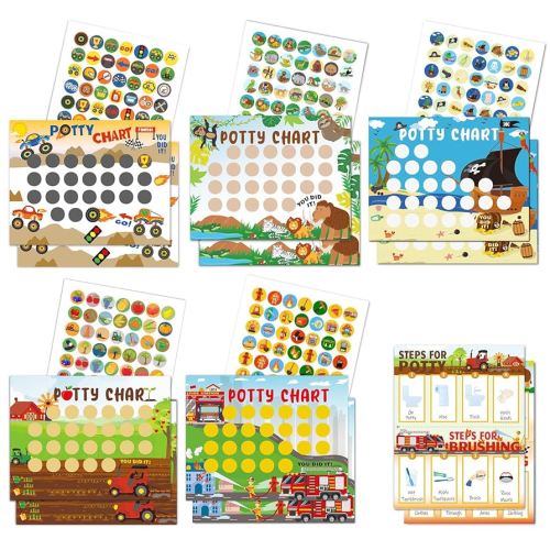 Potty Training Chart for Toddler 17 PCS Self-Care Training Sticker Chart Potty Reward Chart with 252 Stickers Potty Training Sticker Chart