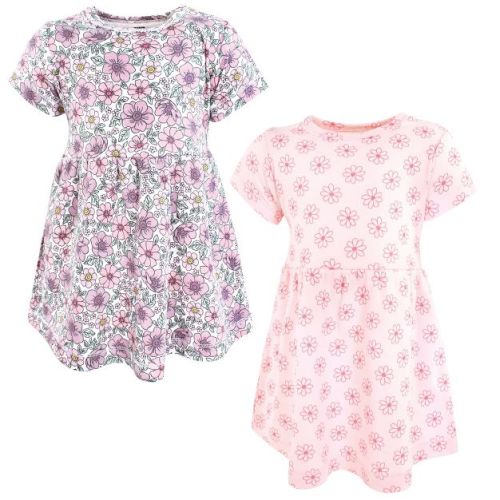 Luvable Friends Hudson Baby Short-Sleeve Dresses 2pk, Violet Bloom Floral, 3-6M