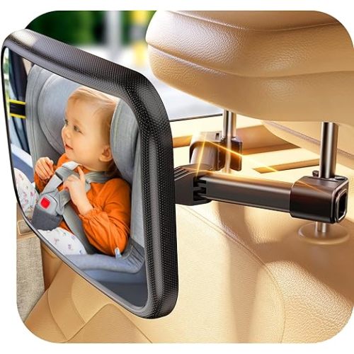 Baby Car Mirror for Baby Hook Clip Design Never Shake Baby Mirror for Car Seat Mirror Rear Facing Newborn Essentials Easy Install Back Seat Mirrors for Car ShatterProof Crash Tested Baby Shower Gifts