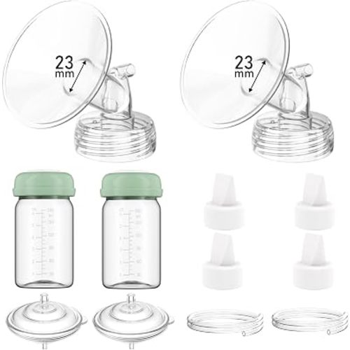 Breast Pump Parts Compatible with Spectra S1/S2/9 Plus/Synergy Gold, Full Set Replacement Parts for Spectra Include 23mm Flange, Duckbill Valve, Backflow Protector, Tubing, Bottle, Not Original Parts