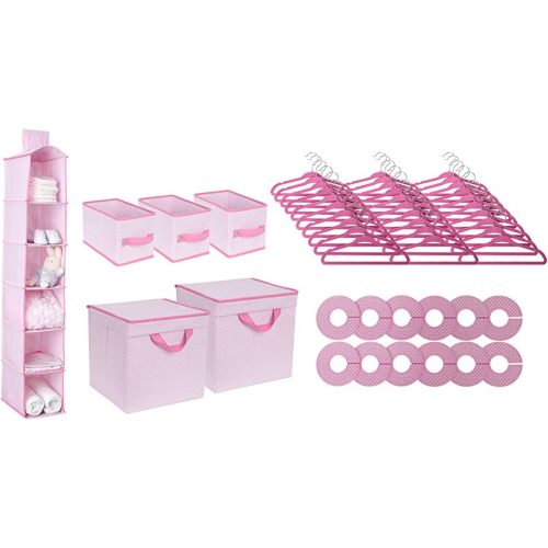 Delta Children Nursery Storage 48 Piece Set - Easy Storage/Organization Solution - Keeps Bedroom, Nursery & Closet Clean, Barely Pink