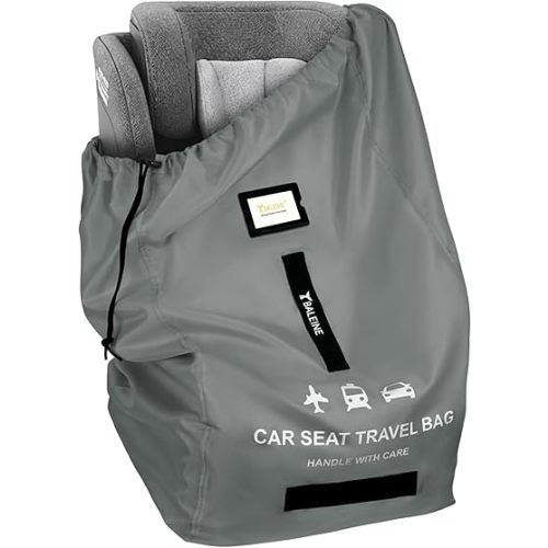 BALEINE Car Seat Travel Bag for Airplane, Water-Resistant Car Seat Bags for Air Travel, Foldable Cover with 3 Handles, Fits Toddler Carseat, Convertible and Booster Seats (Gray)