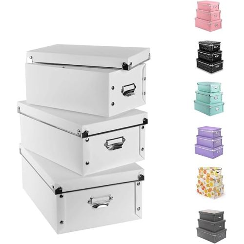 XUCHUN Decorative Storage Box with Lids,Set of 3 Waterproof Foldable Plastic Box Multiple Sizes for Socks/Office（White）
