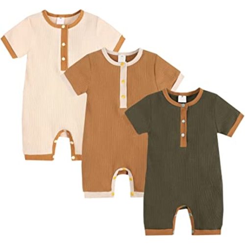 Bafeicao Baby Boy Girl 2/3 Pack Solid Romper Ribbed Short/Long Sleeve Bodysuit Jumpsuit Infant Knitted Outfits Clothes