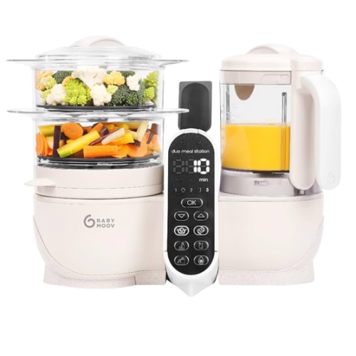 Babymoov Duo Meal Station 6 in 1: Multi-Speed Baby Food Maker Steamer and Puree Blender, Baby Food Processor that warms & defrosts (Nutritionist Approved), Mineral Beige