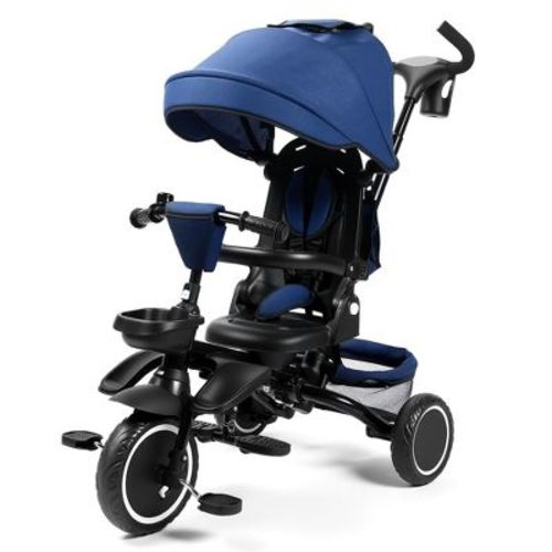 Kinder King 8 in 1 Kids Tricycle Folding Toddler Trike w/Adjustable Push Handle, Blue