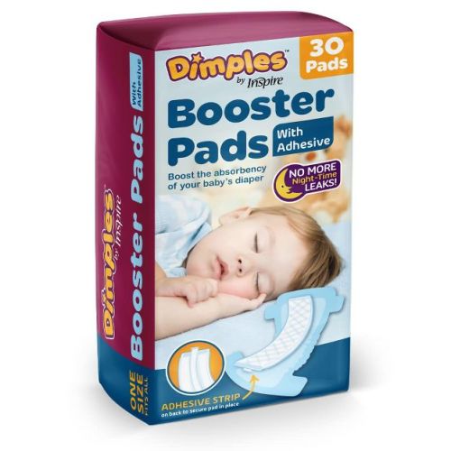 Inspire Dimples Booster Pads, Baby Diaper Doubler with Adhesive - Fits All Sizes - 30 Count (with Adhesive for Secure Fit)