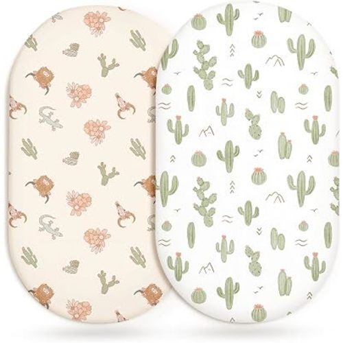 Bassinet Sheets, Fitted Baby Mattress Covers, 33" x 17", Cactus Cozy