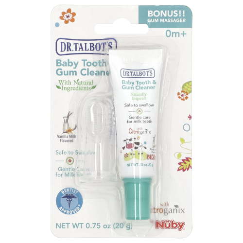 Dr. Talbot's Baby Tooth & Gum Cleaner with Gum Massager, 0 m+, Vanilla Milk, 2 Piece Set