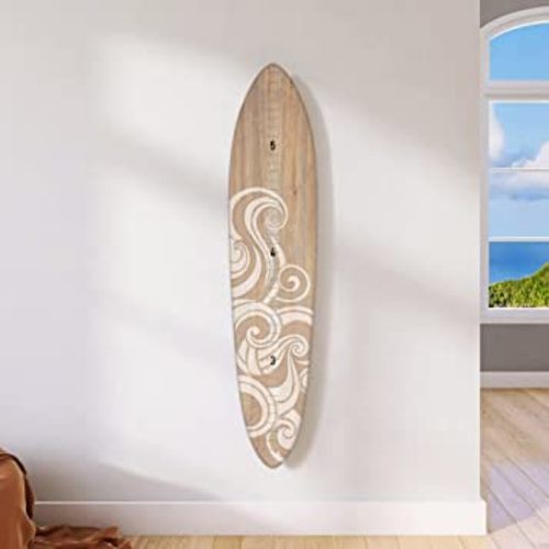 HEADWATERS STUDIO Wooden Surfboard Wall Decor Growth Chart - Surf Board Decor for Kids Room, Wooden Growth Chart for Wall, Surfboard Wall Art, Surfboards for Decoration - White Wave (9.5""x 45"")