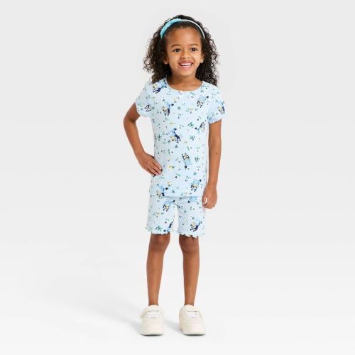 Toddler Girls' 2pc Bluey Pointelle Ribbed T-Shirt & Shorts Set - Blue 3T