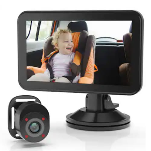Rexing - BC500 In-Car Baby Cam with Monitor – HD 1080p & Infrared Night Vision - Black