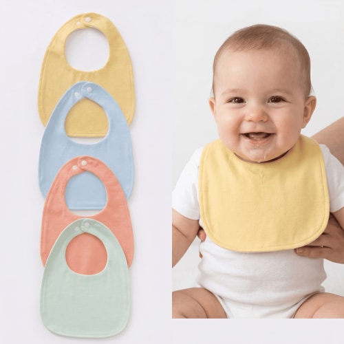 ROSEXIXI 4 Pack Baby Bibs, 100% Cotton Muslin U-Shaped Drool Bibs, Soft Adjustable Feeding Bandana Bibs for Newborn Boys & Girls, Waterproof Anti-Spitting Towel