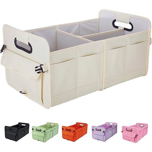 titiyiof Trunk Organizer For Suv & Sedan,Car Organizers and Storage, Waterproof Collapsible & Adjustable Straps,Sturdy Car Organization for Car Accessories, Tools,Food，Sundries,2-3 Compartment（Beige）