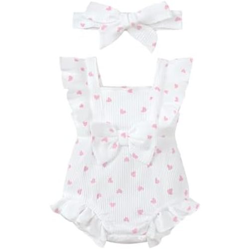 Renotemy Preemie Newborn Baby Girl Clothes Infant Cotton Linen Romper Ruffle Sleeve Jumpsuit Spring Summer Outfits for Girls