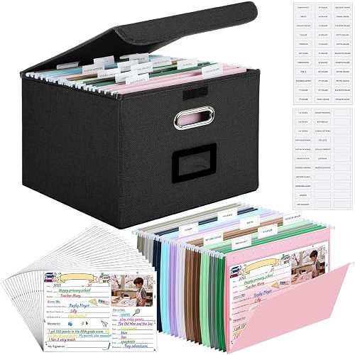 School Memory Organizer Box Kit K-12 School Year, Neutral, Black, Linen