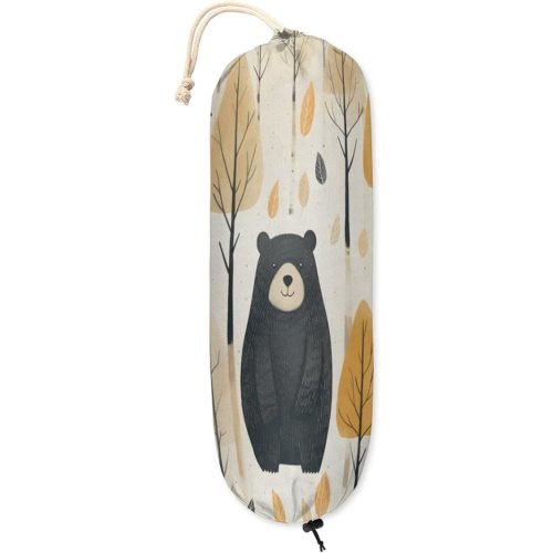 Tree Bear Plastic Bag Holder, Washable Grocery Bag Storage Dispenser Reusable Hanging Shopping Bags Carrier Wall Mount Plastic Bag Organizer for Home Kitchen Decor
