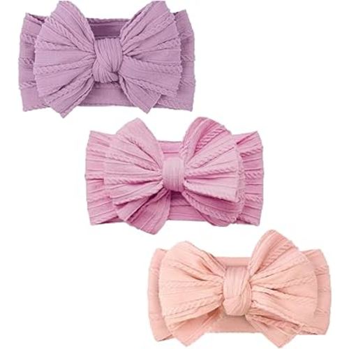Baby Bows Headbands Soft Nylon Handmade Hair Accessories for Newborn Infant Toddler Kids (3 Mixed Purple, Large)