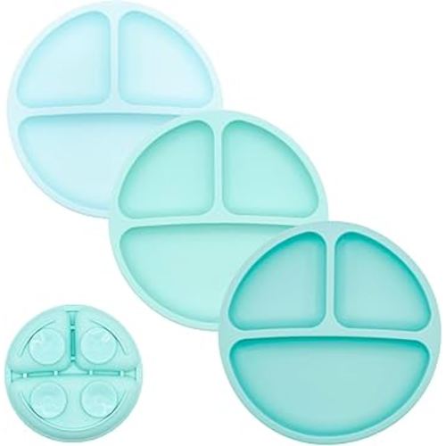 WeeSprout Suction Plates for Babies & Toddlers - 100% Silicone, Dinnerware Stays Put, Divided Design for Picky Eaters, Microwave & Dishwasher Friendly, 3 Pack