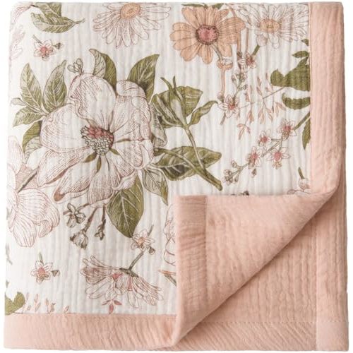 Little Jump 2 Layers Muslin Cotton Baby Blankets - Vintage Floral Toddler Quilt Crib Blanket - Gender Neutral Crib Blanket for Baby Boys and Girls 47"x 47" (Vintage Blossom)
