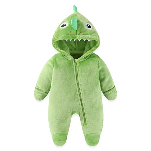 JiAmy Baby Fleece Snowsuit Cute Bear Romper Newborn Winter Jumpsuit Warm Coat with Fold-over Mittens Footies