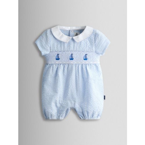 Light Blue Boat Classic Smocked Romper