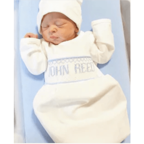 Blue Baby Snuggles - Custom Smocked Pima Gown and Hat