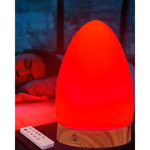 Red Light Night Light Lamp for Sleep, Red Nightlight Desk Lamp with 670nm Wavelength Multi-Color and Brightness Options Remote Control USB Charging Elegant Design