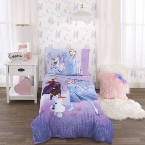 Disney Frozen 2 Lavender, Light Blue and Purple Forest Spirit 4 Piece Toddler Bed Set
