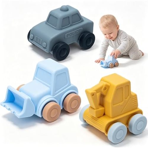 Food‑Grade Silicone Baby Toy Cars, Push and Go,6M+