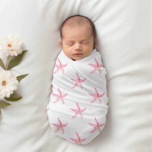 Baby Swaddle Blanket: Pink Starfish Design - Soft and Breathable