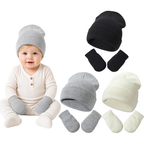 Baby Hats and Mittens Set Infant Toddler Beanie Caps Newborn Gloves for Baby