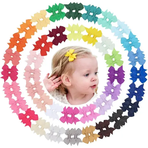 doboi 80PCS 2'' Baby Girls Fully Lined Grosgrain Boutique Solid Color Ribbon Mini Hair Bows Clips for Teens Infants Kids Toddlers Newborn Children Set of 40 Pairs