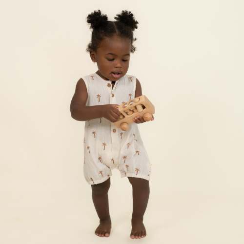 Organic Sleeveless Bubble Romper - Palm