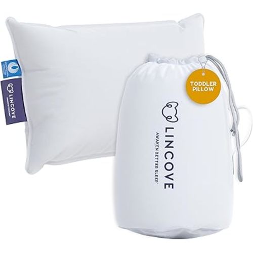 Lincove Canadian Down Toddler Pillow for Sleeping - Perfect for Kids Travel Pillow, Nap Time, Toddler Cot, Crib, Bed - 800 Fill Power, 100% Cotton Shell, 400 Thread Count (13 x 18)