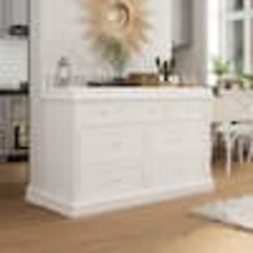 FUFU&GAGA White 7-Drawer 56.5 in. Dresser with Detachable Guardrail Top Z-KF330164-01