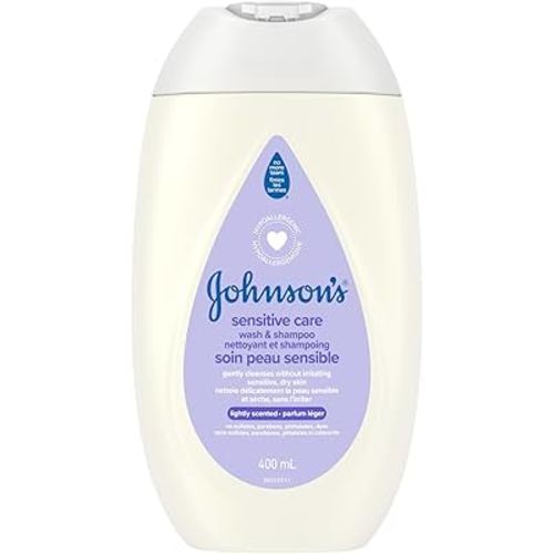 Johnson’s Sensitive Care Baby Wash & Shampoo, Hypoallergenic Cleanser, Pro-Vitamin B5, Sunflower Oil, Dry Skin, 400 mL