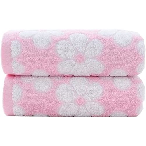 Hand Towels Set of 2 Floral Pattern 100% Cotton Soft Absorbent Decorative Hand Towel for Bathroom (Pink)