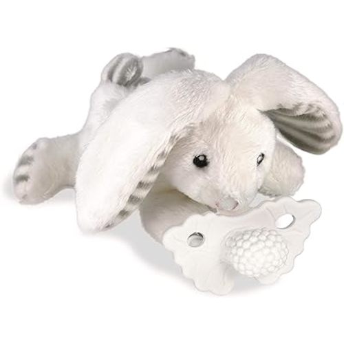RaZbaby Bunny RaZbuddy w/RaZberry Teething Relief Pacifier – Soothes Sore Gums w/Nature-Inspired Texture, 100% BPA-Free Silicone Teether, Detachable Stuffed Animal – 3 Months+ Teether, Coconut