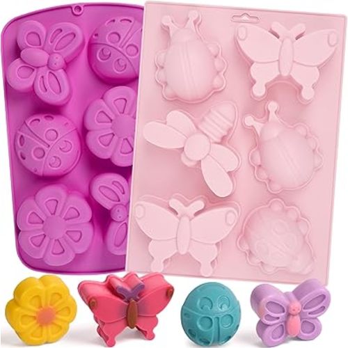 Sakolla Insect Silicone Molds Soap 2pcs 6-Cavity Dragonfly Butterfly Ladybug Shape Silicone Molds for Soap Making DIY Baking Mold for Lotion Bars, Chocolate, Candy, Muffin, Biscuit, Cookie Pans