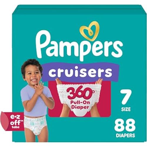 Pampers Diapers - Cruisers 360° - Size 7, 88 Count, up to 100% Leakproof Pull-On Diaper for Active Babies