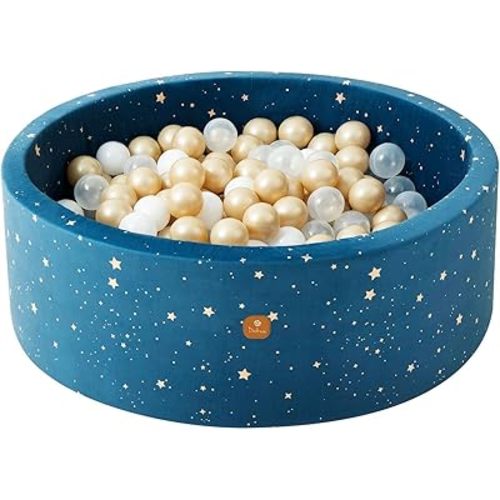 Foam Ball Pit 35.4"x 11.8" with 200 Balls for Toddlers and Kids,Round Ball Pool Indoor Outdoor Baby Playpen,Ideal Gift for Infants - Night Sky: White/Transparent/Gold